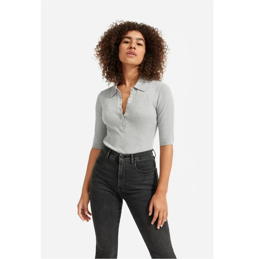 Everlane Light Gray Ribbed Polo Top